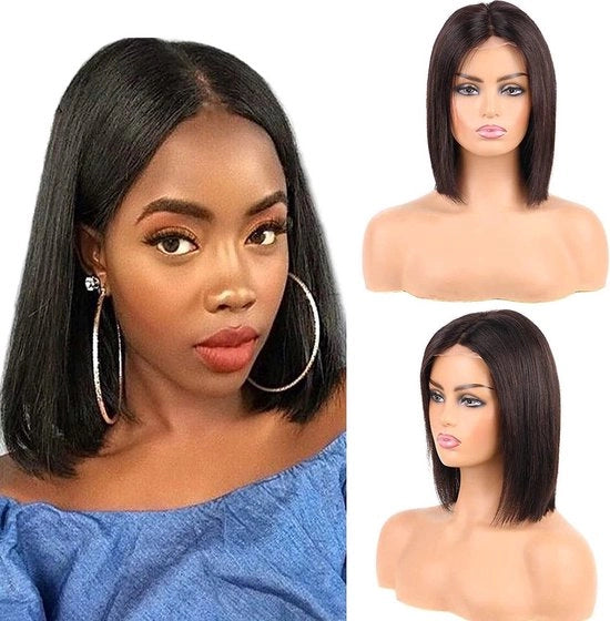 Pruiken per Donne - Capelli Falsi in Pelo Reale - Capo in Nero - Capelli Falsi per Donne Lavabili - 25 cm