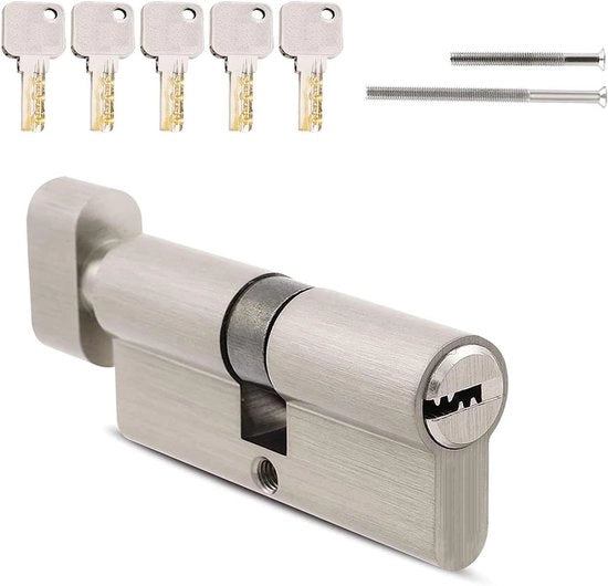 Cilindro a chiave 35/35 in ottone massello con 5 chiavi - Chiave a H, lunghezza 70 mm