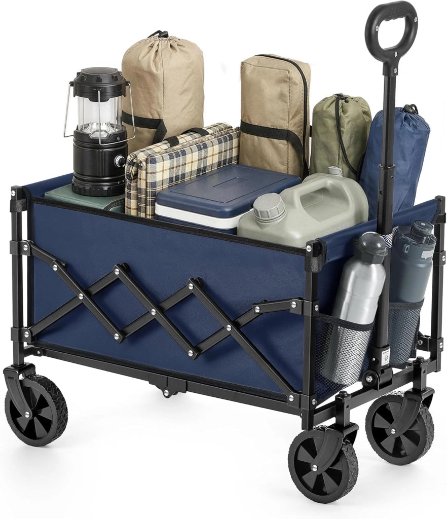 SONGMICS Carrello Pieghevole Piccolo, Carrello da Giardino, Compatto, con Manico, 4 Ruote Rinforzate di cui 2 Universali, per Esterni, Giardino, Portante di 120 kg, 150 L, Nero Inchiostro GFW150BH01