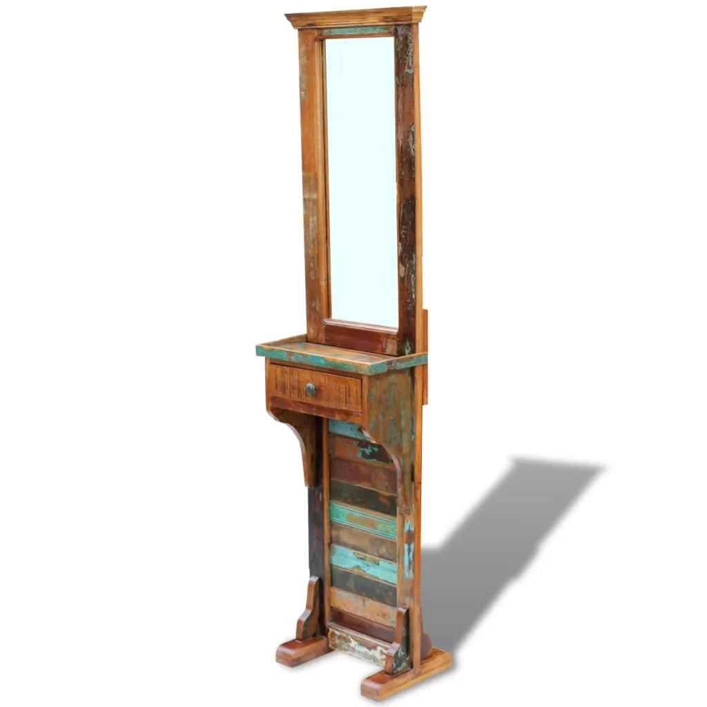Specchio da Ingresso in Legno Massello di Recupero 47x23x180 cm 243330