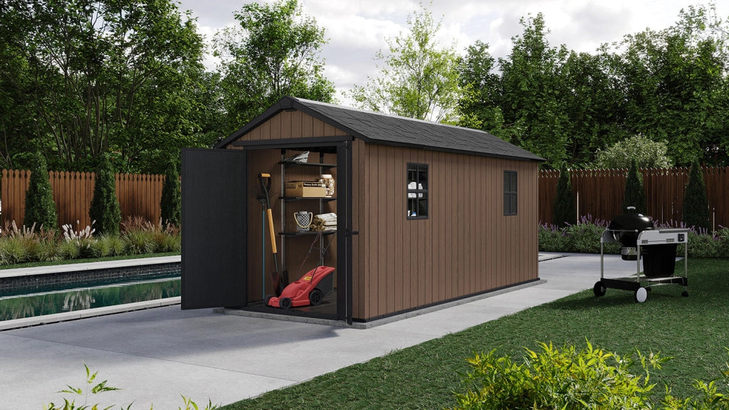 Casetta Box da Giardino 476x230x246 cm Newton Plus 7515/1575 Doppia Opzione Montaggio in Resina Evotech+ Marrone