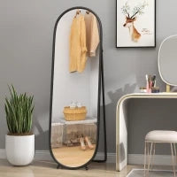 Specchio a Figura Intera da Terra con Supporto Pieghevole, in Vetro e Metallo, 40x41x159 cm, Nero
