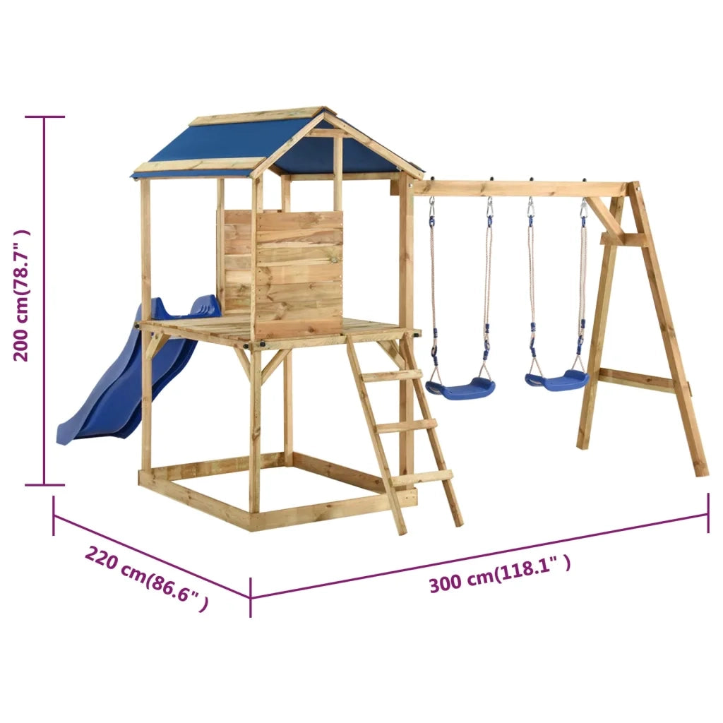 Casetta per Bambini con Altalene e Scaletta in Pino Impregnato cod mxl 51259