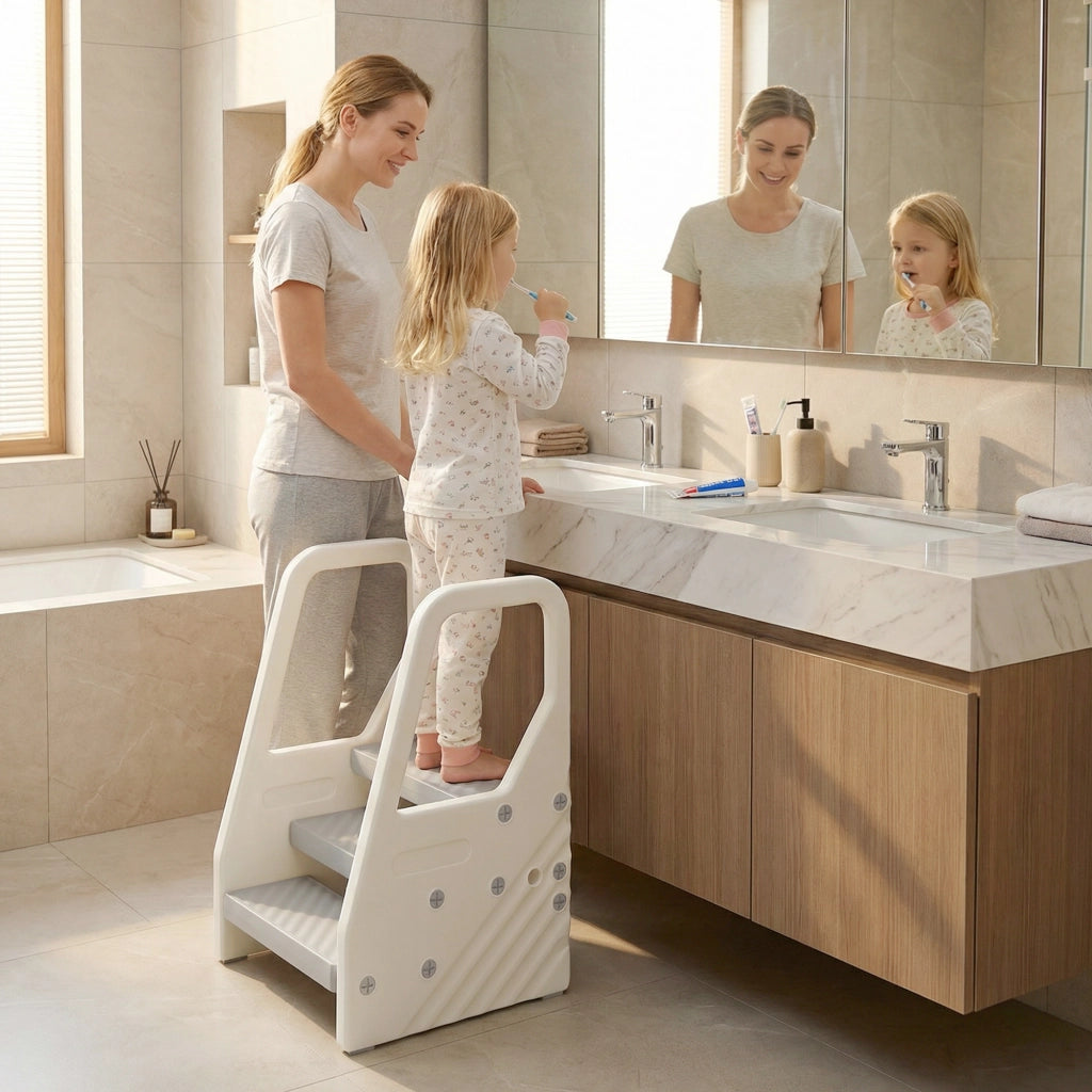 Scala Bambini 3 Gradini Regolabile ¨C Zephmum ¨C Grigio 43x42x65.5 cm