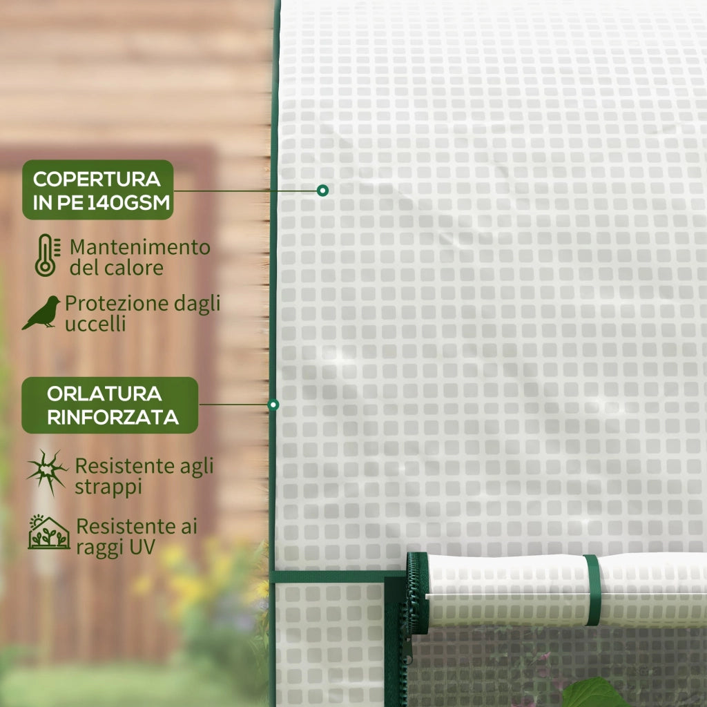 Serra da Giardino 2 m² 200x100x178 cm 2 Porte Avvolgibili Copertura in PE Bianco