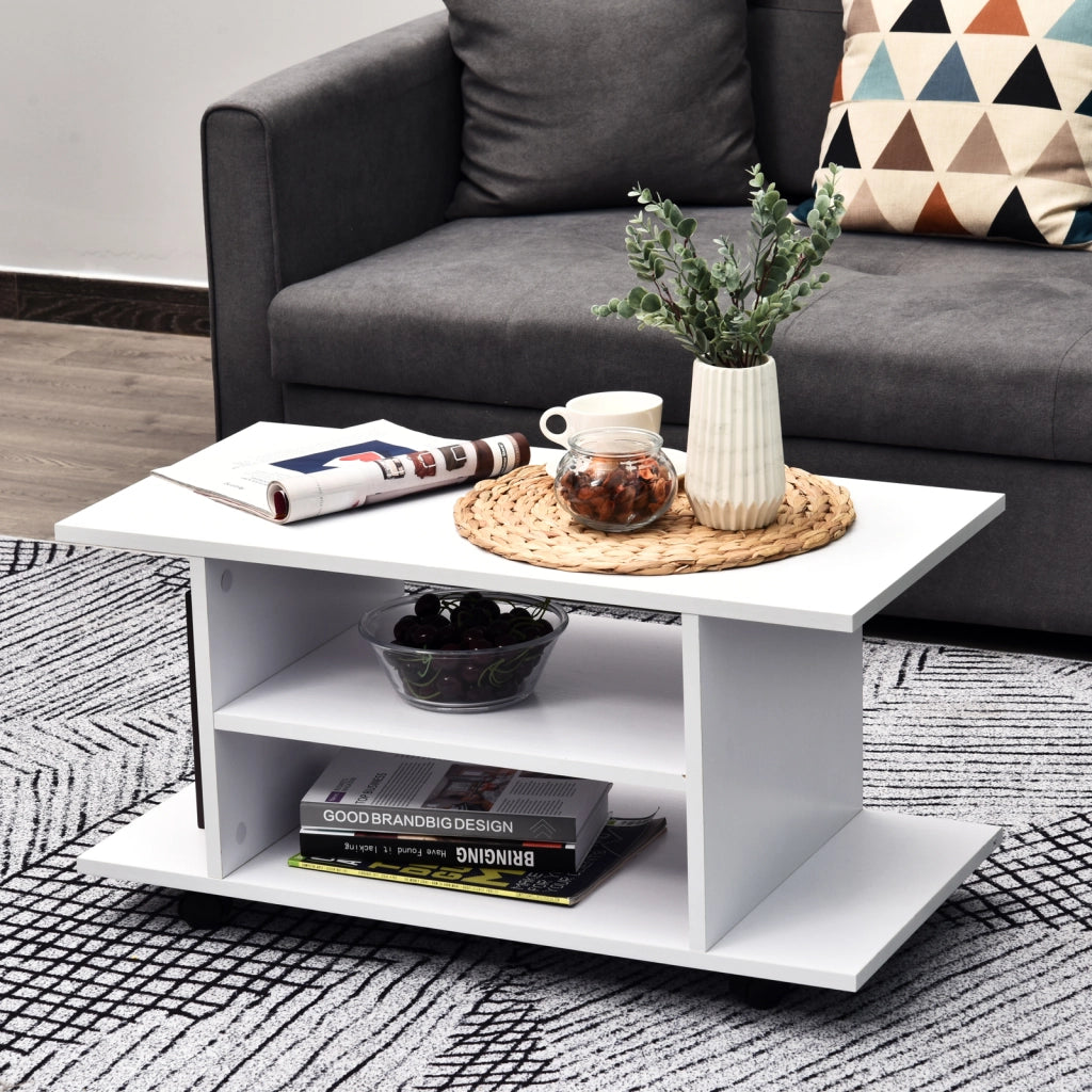 Mobile TV con ruote ¨C Xylo ¨C Legno bianco con ripiani, 80x40x40 cm