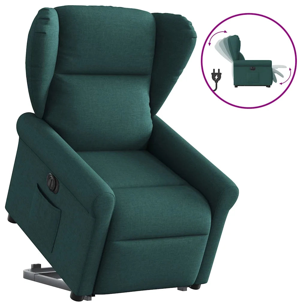 Poltrona Alzapersona Reclinabile Elettrica Verde Scuro Tessuto 3303400