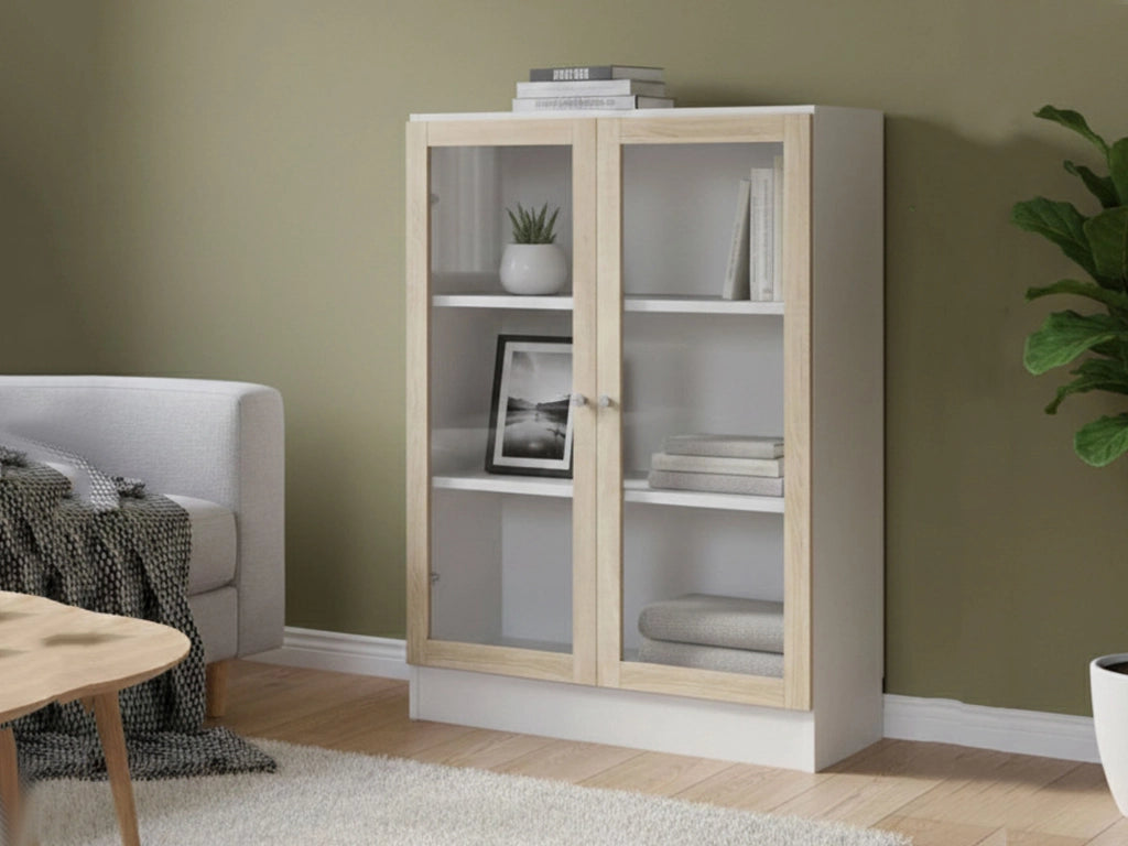 Libreria Amphan, Scaffale da ufficio, Mobile portalibri, Biblioteca, 79x28 h107 cm, Bianco e Quercia
