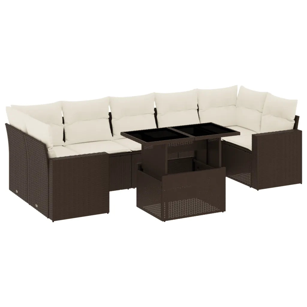 Set Divani da Giardino 8 pz con Cuscini Marrone in Polyrattan 3267153