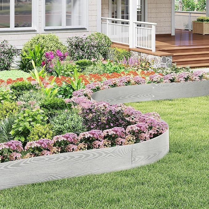 Bordatura da Giardino 6 M, Set di 6 Bordi per Aiola 110 x 20 cm in Metallo Zincato con un Paio di Guanti, Recinzione Flessibile e Forma Regolabile