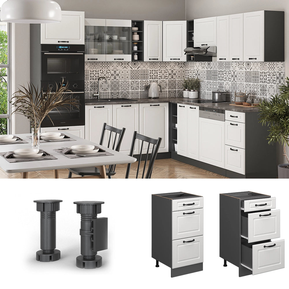 Vicco Mobiletto base per cucina Bianco casa di campagna 40 cm con cassetti, PL Rovere