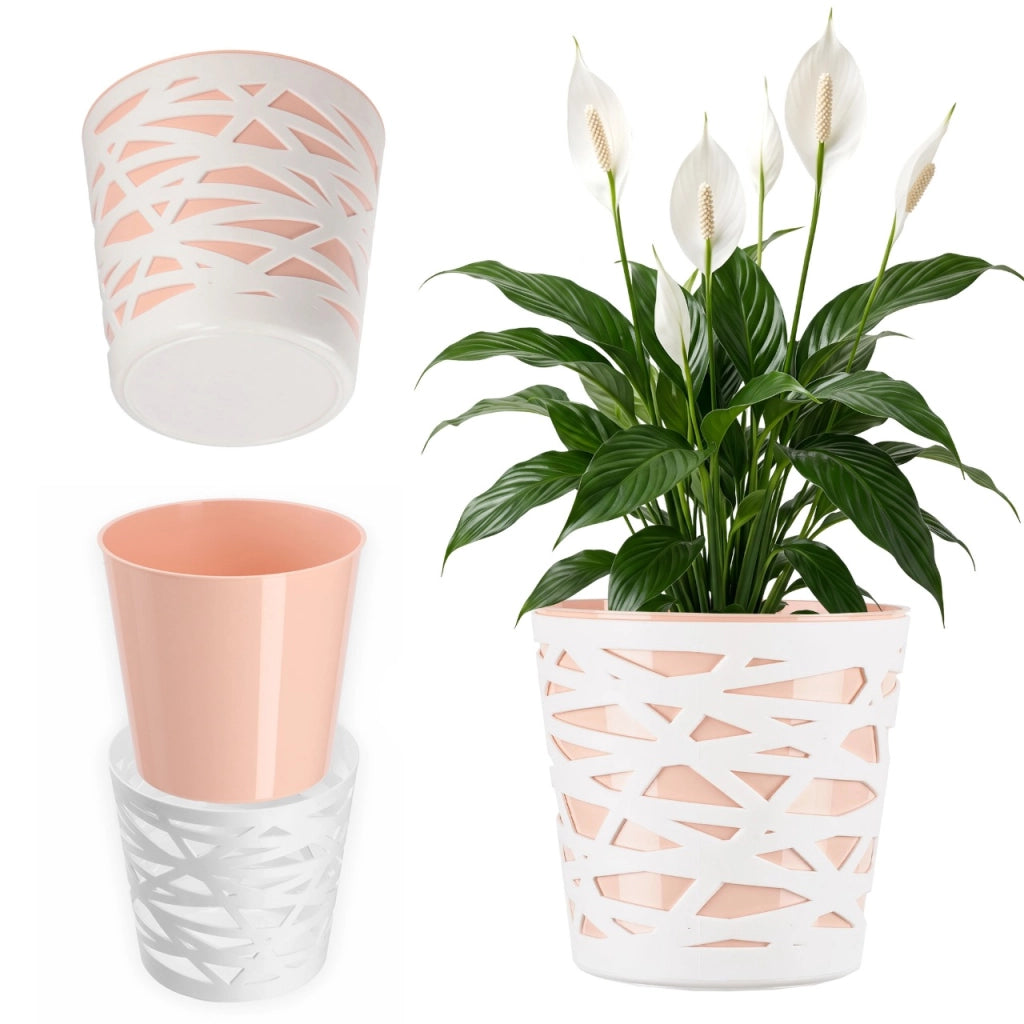 Vaso da fiori KADAX, coperchio in plastica, inserto, fiori, piante, 13 cm, color pesca
