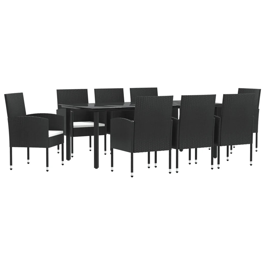 Set da Pranzo da Giardino 9 pz Nero in Polyrattan e Acciaio