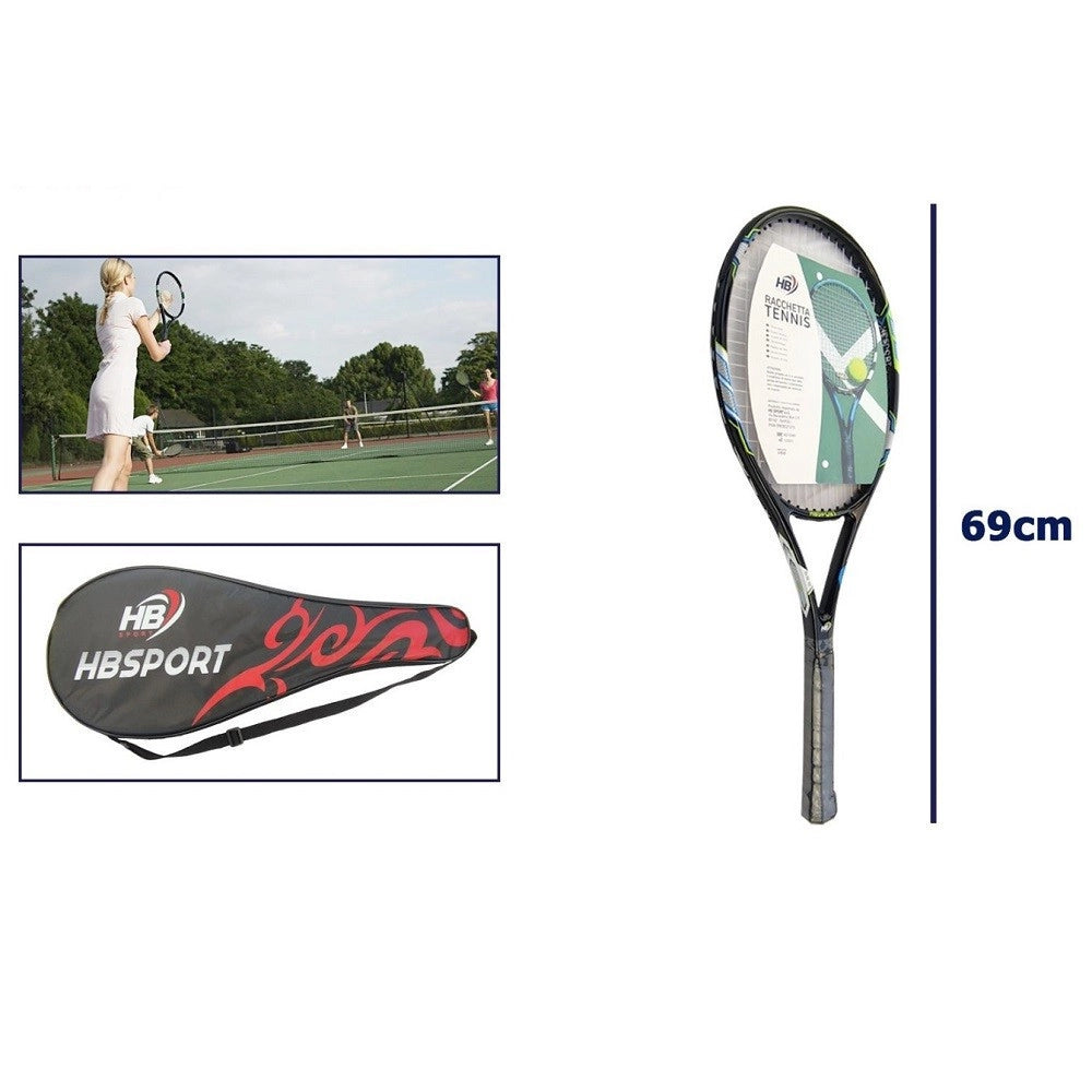 Trade Shop - Racchetta Da Tennis 69 Cm Nera Resistente Allenamento Con Borsa Trasporto 06036 -