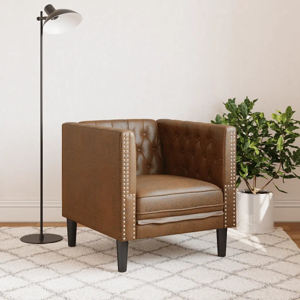 Divano Sedia-Poltrona Chesterfield Marrone in Similpelle Scamosciata 190617