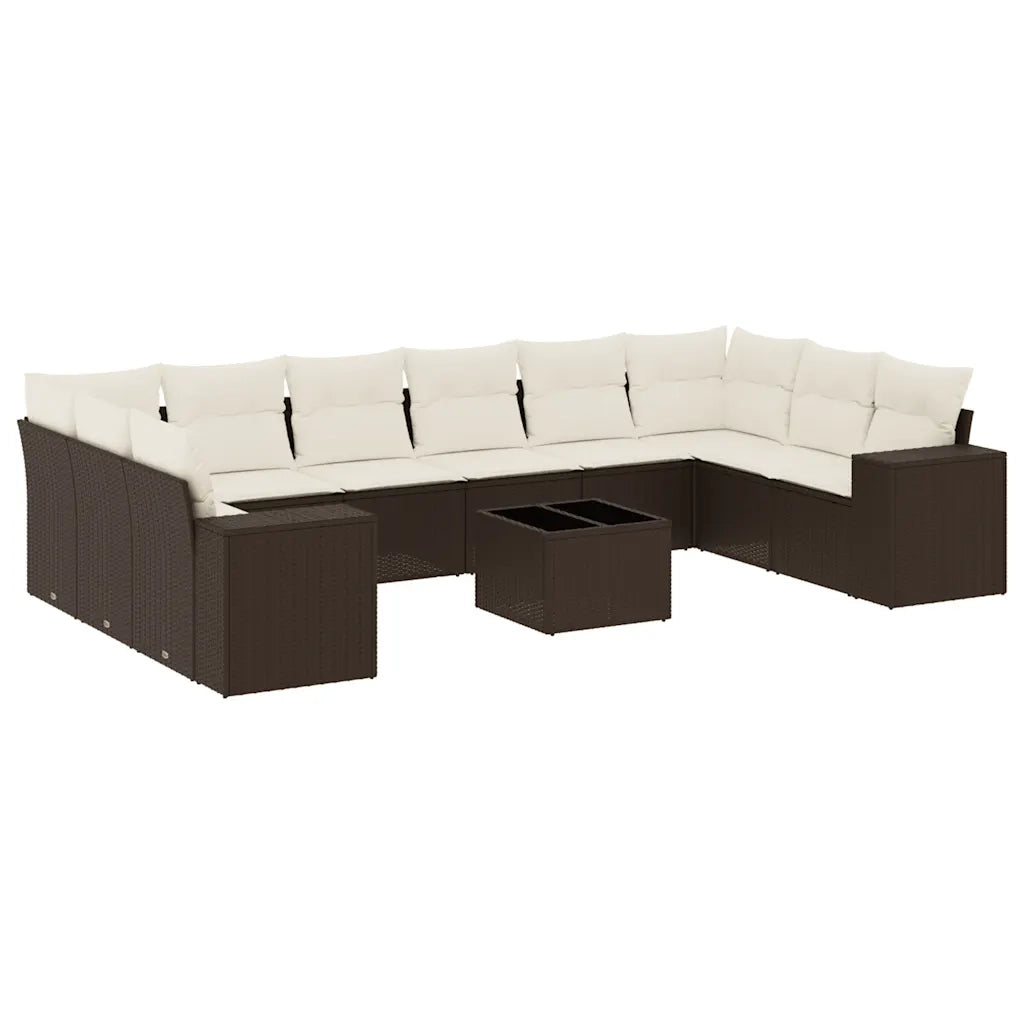 Set Divani da Giardino 11 pz con Cuscini Polyrattan Marrone 3223082