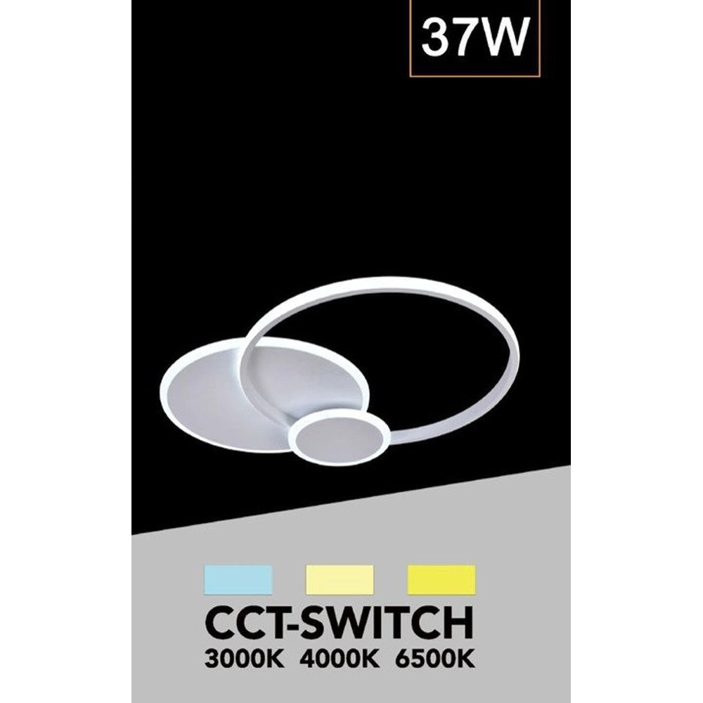 Trade Shop - Plafoniera Tonda A 3 Cerchi Led A Tripla Colorazione Di Luce 37w Ultra Moderno C32-3c -