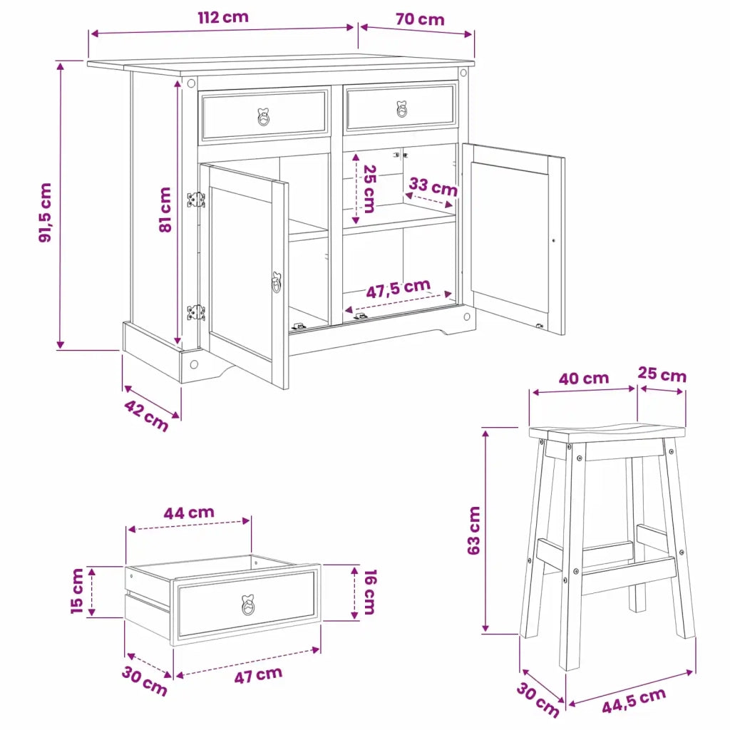 Set isola da cucina con cassetto Corona 3 pcs Cera di Miele 3425398