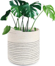 Vaso per piante in cotone da 20cm con rivestimento interno, cesta di stoccaggio per piante indoor, vaso per fiori e decorazione per la casa (Nero e Bianco)
