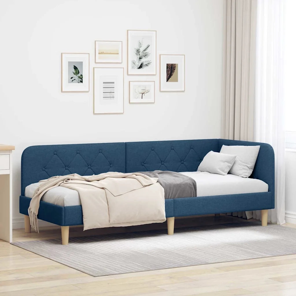 Cornice del letto ad angolo Blu 80 x 200 cm Tessuto