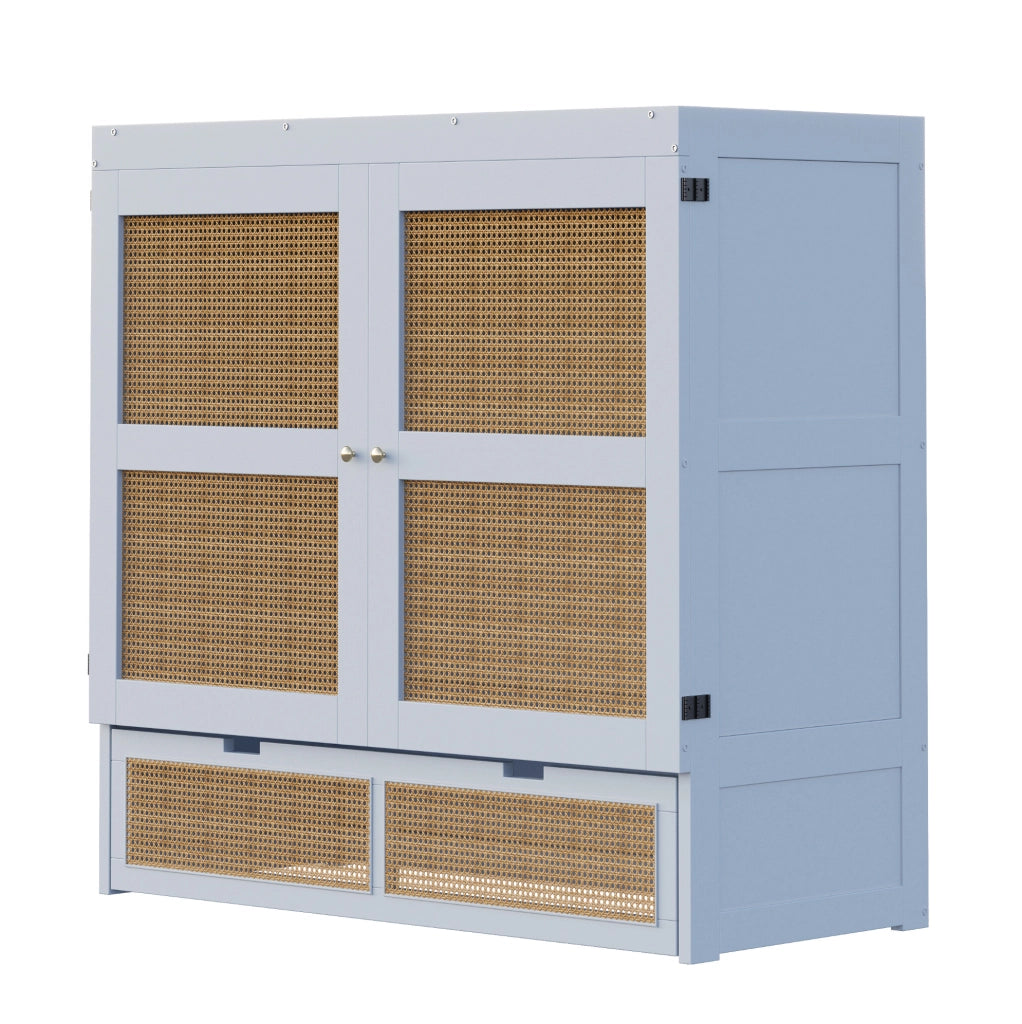 Letto a scomparsa verticale 140x200 cm con cassetti; design rattan; grigio