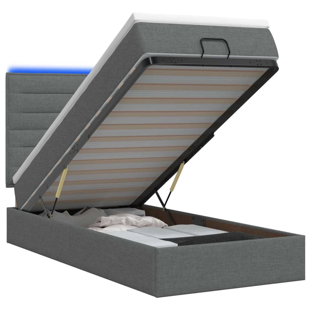 Letto Ottomano con Materasso e LED Grigio Scuro 90 x 200 cm 3457959