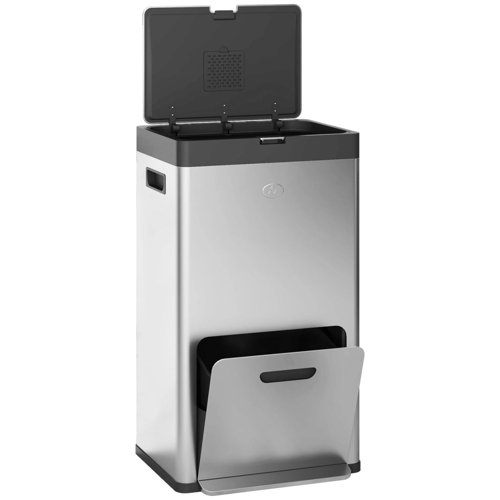Cestino rettangolare a pedale 3 scomparti chiusura morbida acciaio inox ¨C zephmum ¨C 45.7x35.8x76 cm argento