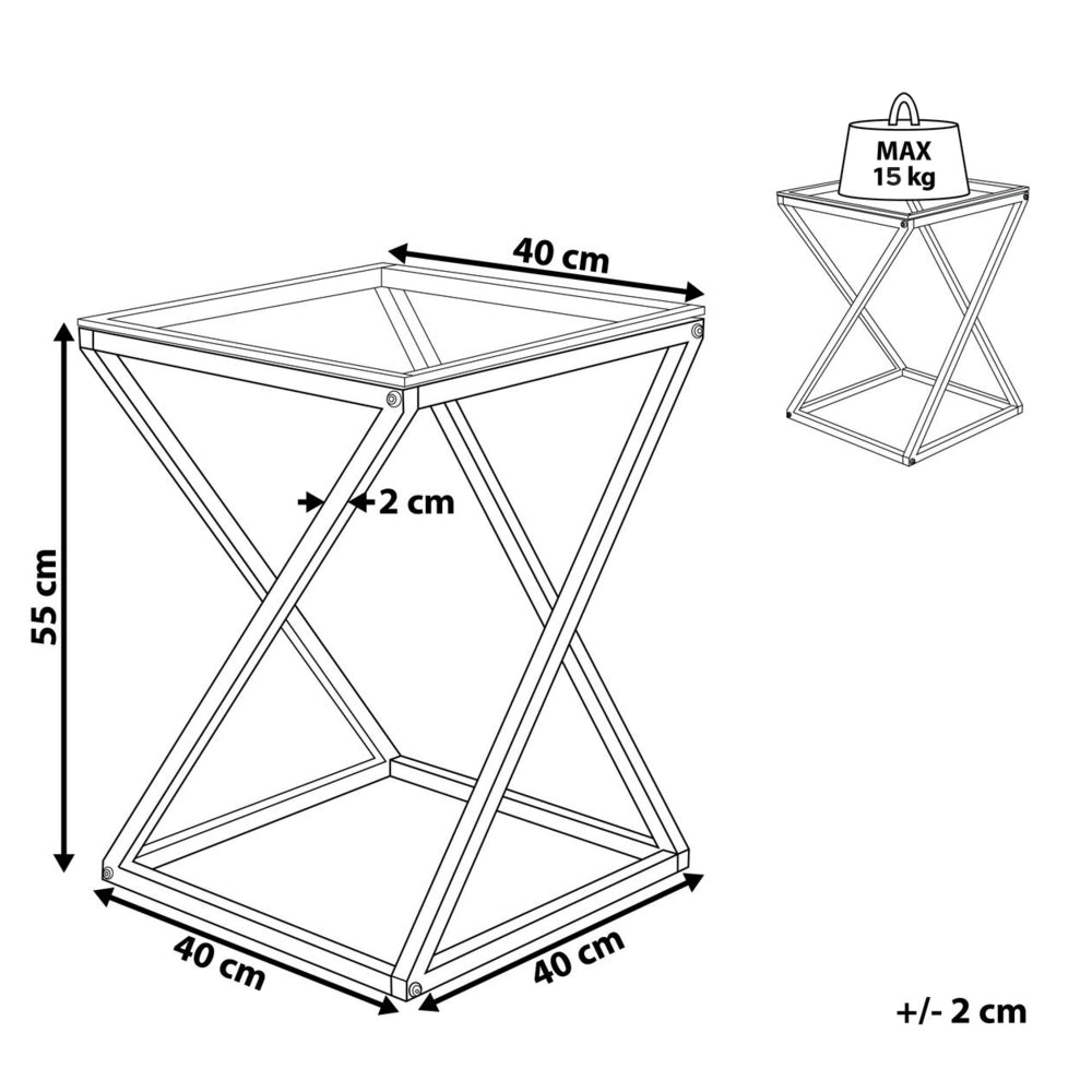 Tavolino dorato Struttura In Acciaio Vetro Piano Quadrato Geometrico Glam Design