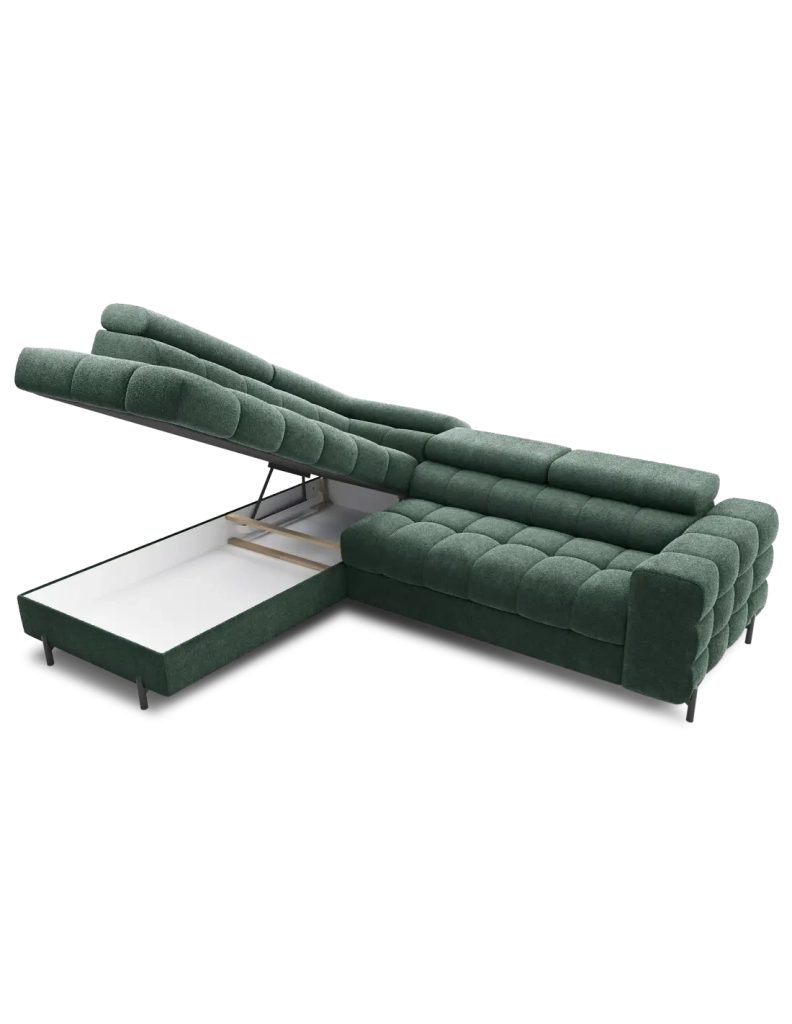 Canapé d'angle gauche convertible Vert foncé 5 places FERRUM style industriel 276x93x200cm