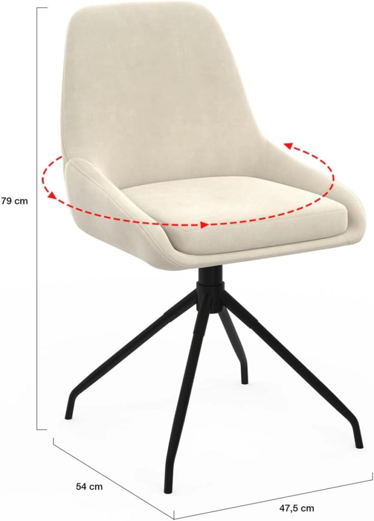 Set di 4 sedie girevoli in velluto beige THALYA con braccioli