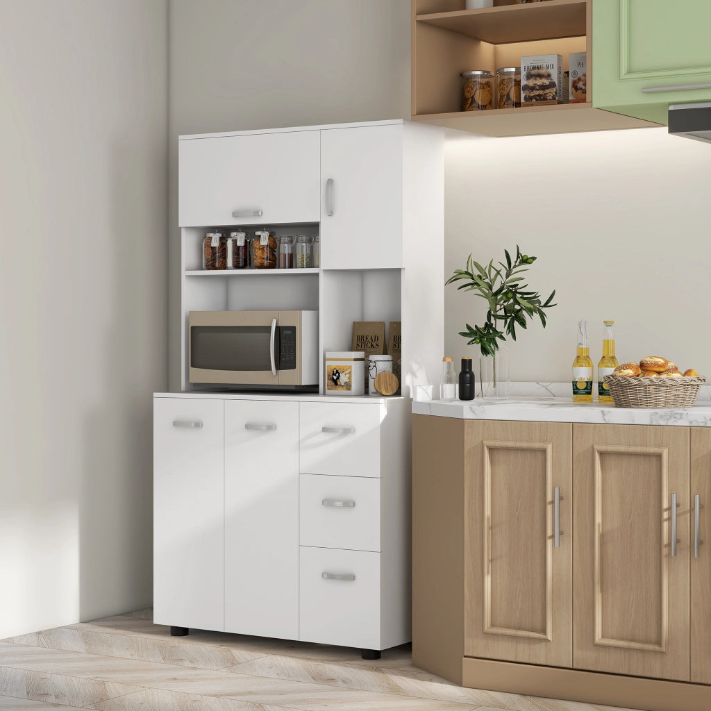 Mobile Cucina con 3 Cassetti e 3 Ripiani ¨C Zephmum ¨C Bianco 89x39.5x168cm