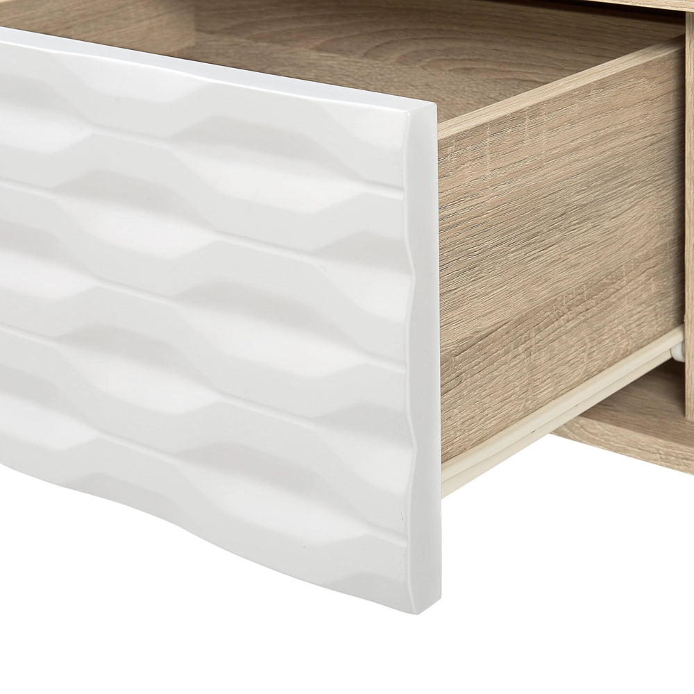 Tavolino in Legno Chiaro e Truciolare Bianco con 1 Cassetto moderno