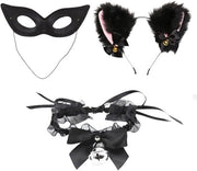 Costume da cosplay per gatto - Telefono per gatto - Nero - Maschera per gli occhi - Collare a forma di gola - Piuma - Adatto per feste di costume