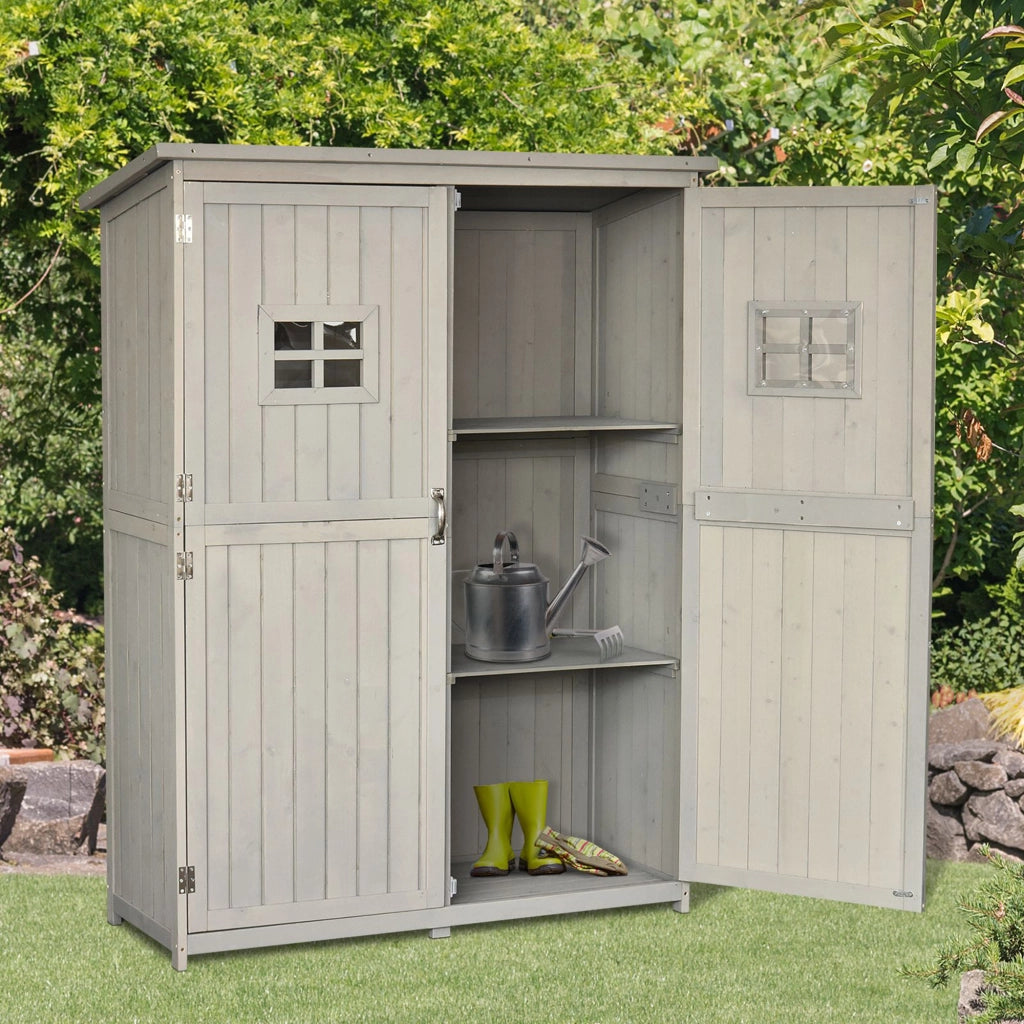 Armadio da Giardino in Legno Massello ¨C zephmum ¨C Grigio 127.5x50x164 cm