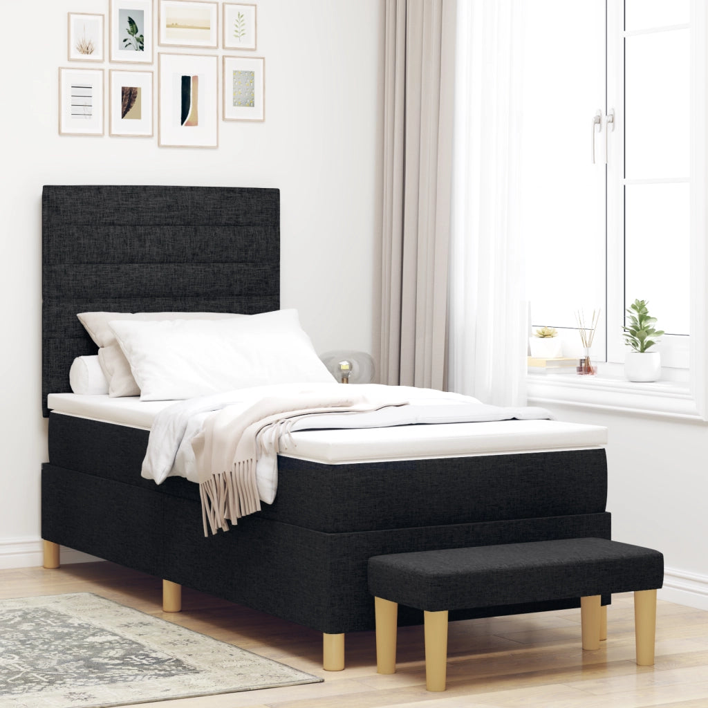 Letto Box Spring con Materasso e Panchina Nero 90x190 cm Tessuto