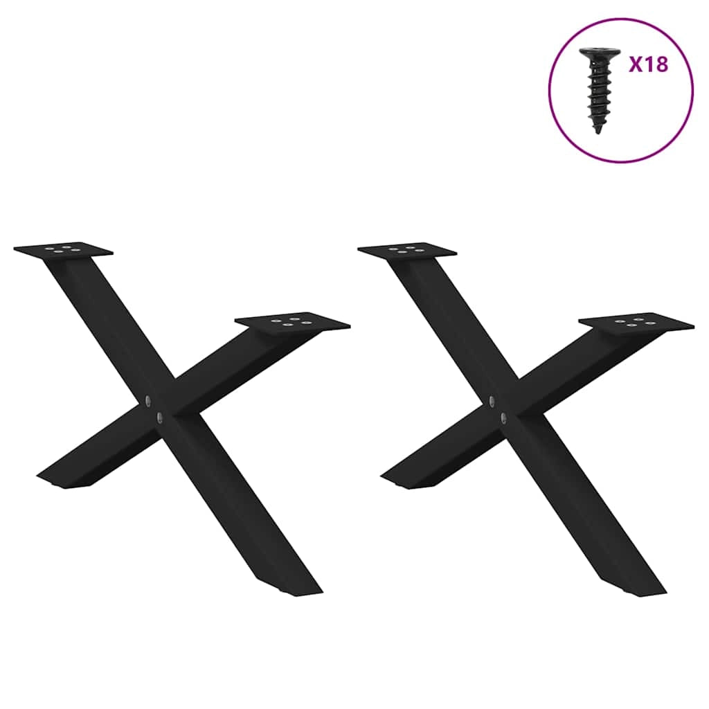Set di 2 gambe per tavolino a forma di X 70 x 30 cm struttura robusta design moderno in acciaio nero 02_0057159
