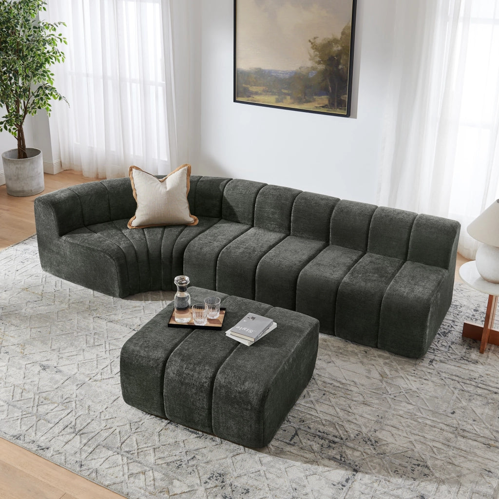 Divano angolare modulare 4 posti - con moduli multifunzione - in chenille - nero