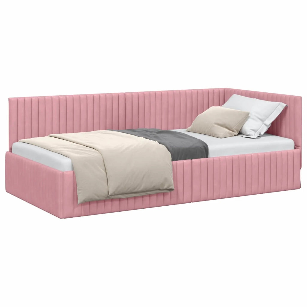 Cornice del letto ad angolo Rosa 100 cm x 200 cm Velluto 42016279