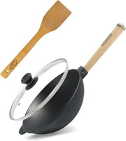 Wok in acciaio inox Ø 24 cm con coperchio in vetro e spatola in legno - Ideale per piatti asiatici