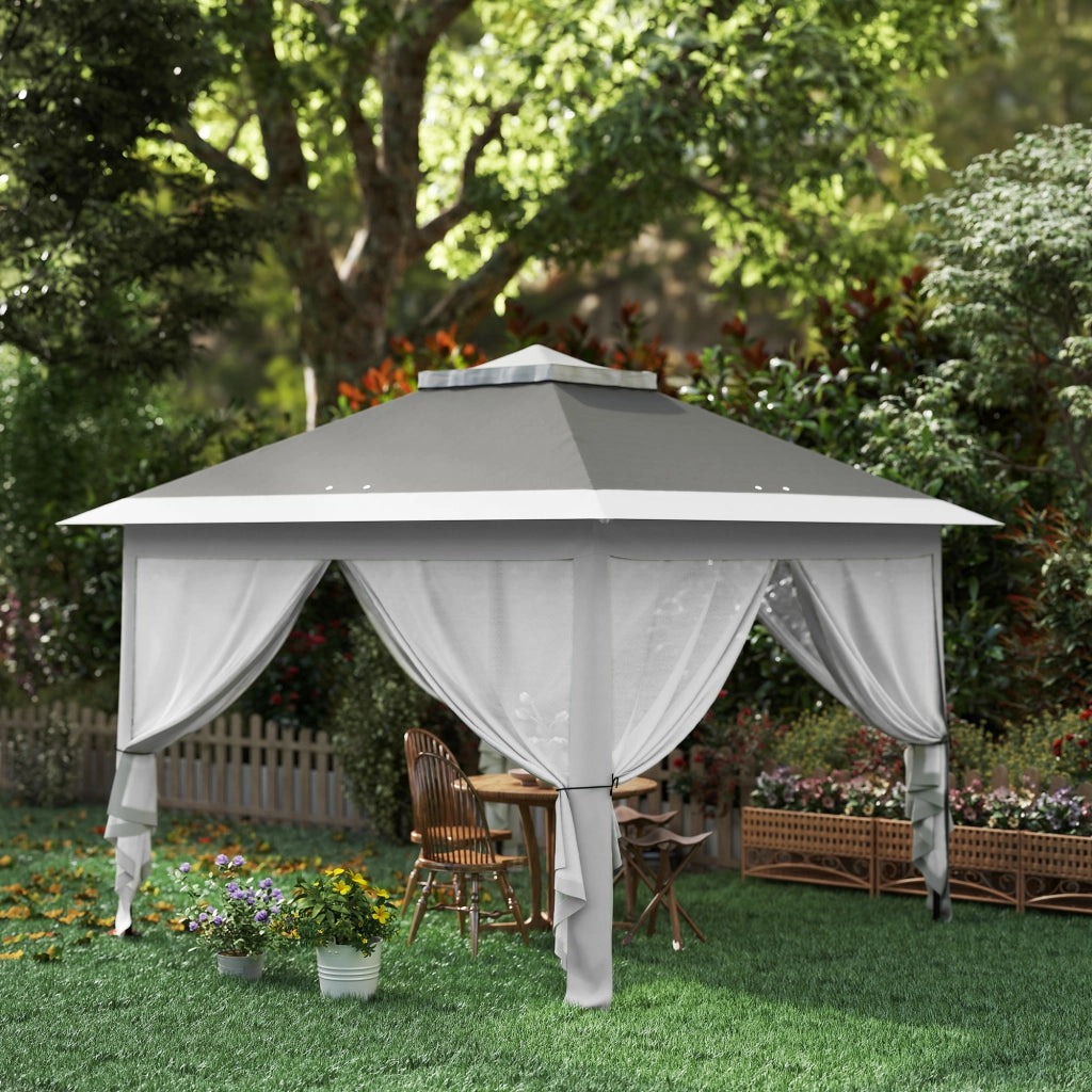 Gazebo da Esterno ¨C zephmum ¨C Grigio, Metallo, Tessuto Oxford, 3.3x3.3x2.8 m