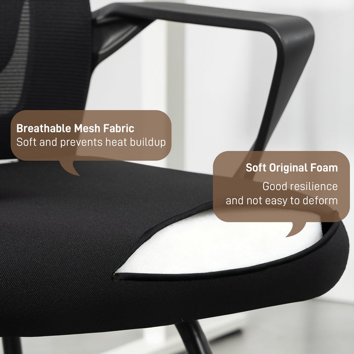 Sedia da Ufficio 57x56x97 cm Senza Ruote Ergonomica con Braccioli Struttura in Acciaio Nero