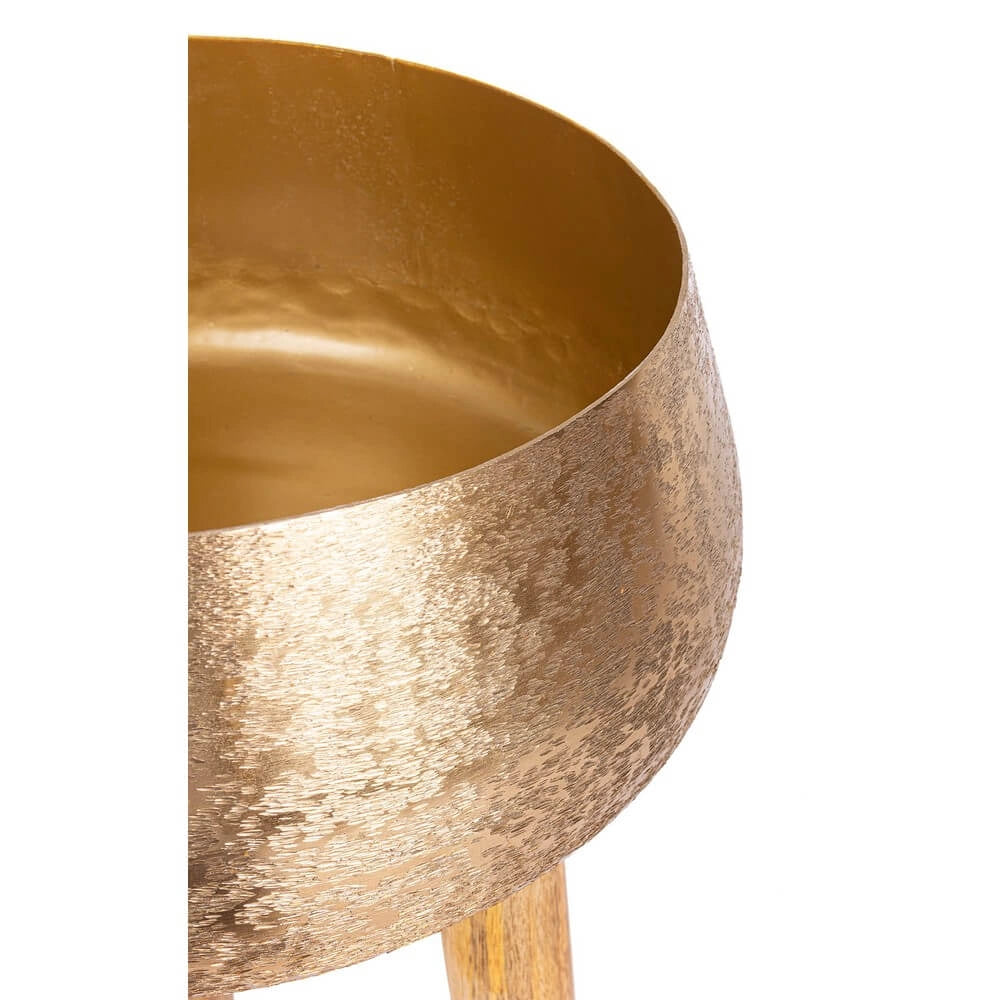 Set di 3 Porta Vaso in Alluminio Martellato Oro con Treppiede in Legno - ROMAN