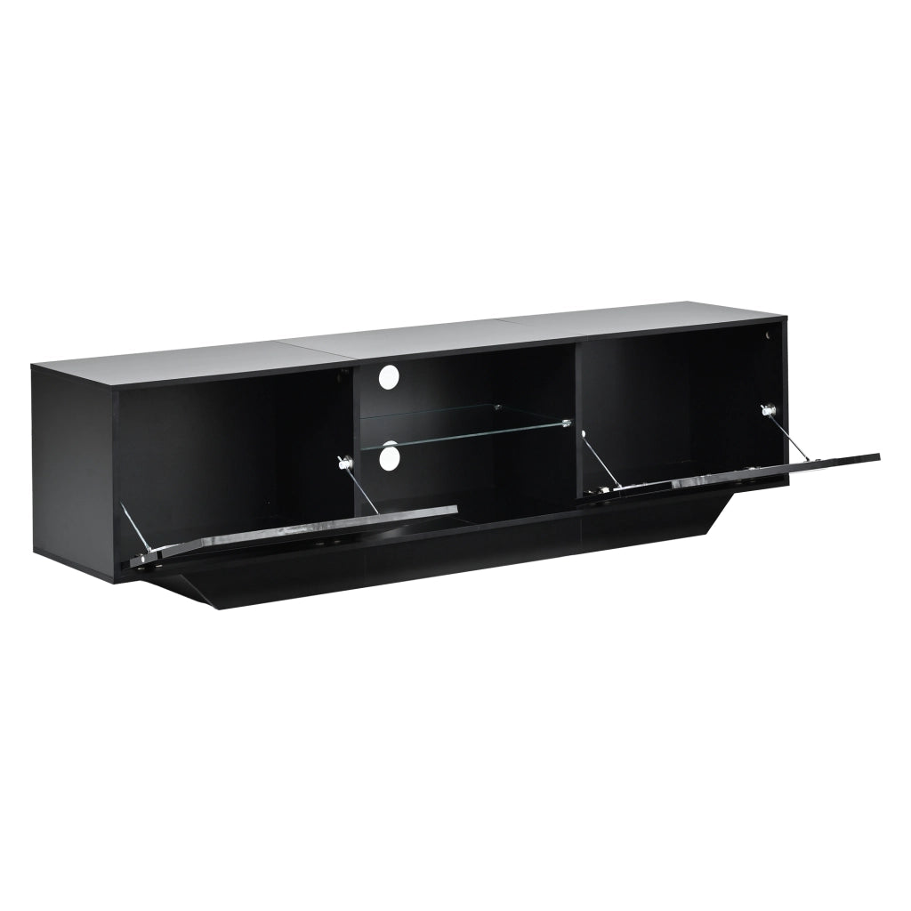 Mobile TV lucido nero 160¡Á35¡Á44,5 cm con illuminazione LED RGB, 4 vani e ante a ribalta