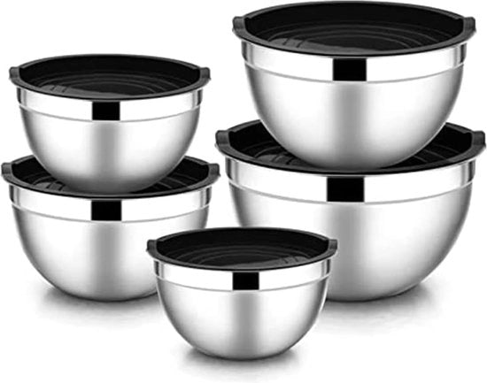 Set 5 pezzi, contenitore in acciaio inossidabile con coperchio, contenitore a stappella metallico, set di contenitori metallici, resistente al lavastoviglie, 0,7 l/12 l/1,5 l/2,7 l/4 l.