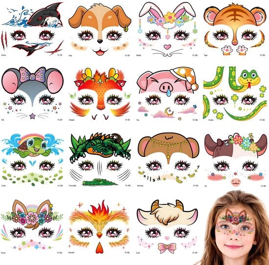 Tatuaggi Temporanei per Bambini - 15 Fogli - Caratteri Amichevoli - Decorazioni di Compleanno - Accessori per il Viso Creativi - Sostengono la Fantasia - Adesivi per Tatuaggi
