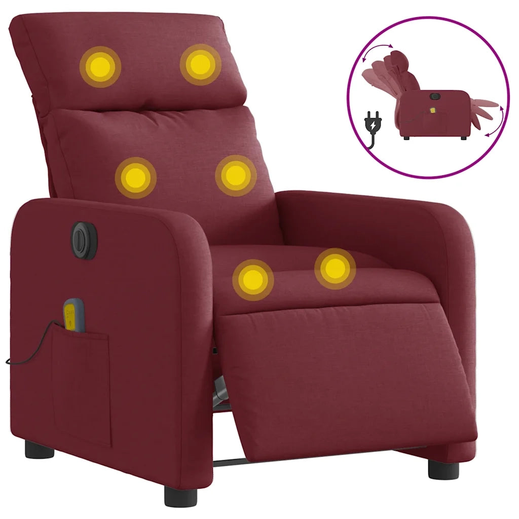 Divano Sedia-Poltrona Massaggiante Reclinabile Elettrica Rosso Vino Tessuto 458648
