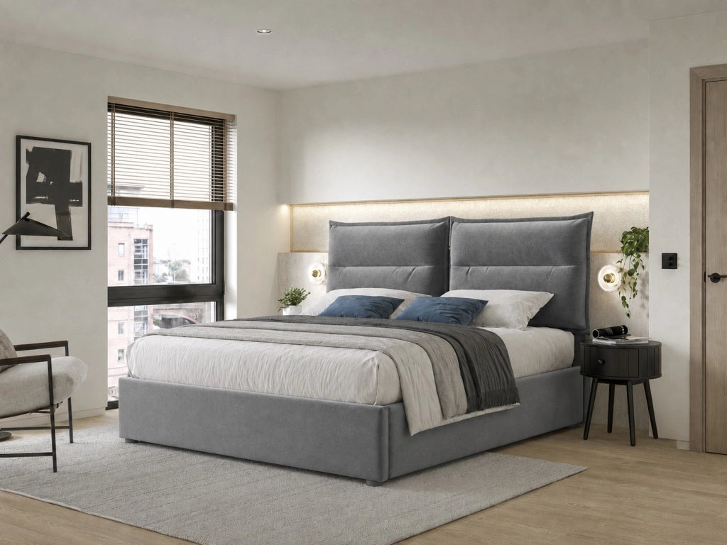 Letto matrimoniale idraulico – 140x200 cm – testiera regolabile contenitore – velluto grigio