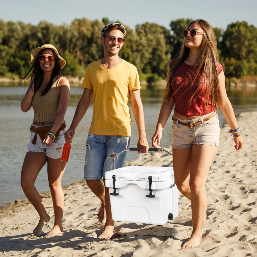 Contenitore per ghiaccio 15L con maniglia tappo di scarico 2 porta bicchieri, Borsa del ghiaccio portatile Bianco-Contenitori raffreddamento