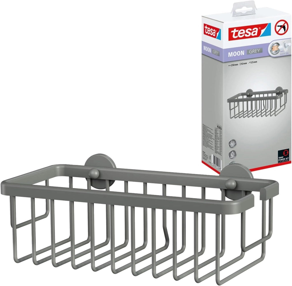 MOON GREY Portasciugamani a 2 Bracci per bagno e WC in stile industriale e bagni moderni - Senza foratura, soluzione adesiva inclusa - 84 mm x 50 mm x 456 mm - Grigio opaco