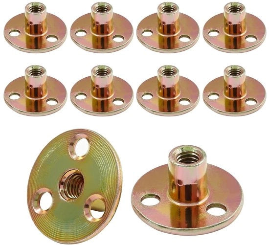 10 pezzi di T-nut M10 con 3 fori, base rotonda, alta qualità acciaio inox per la montatura di mobili, Flens T-nut M10x37x2.5mm, duraturo e affidabile